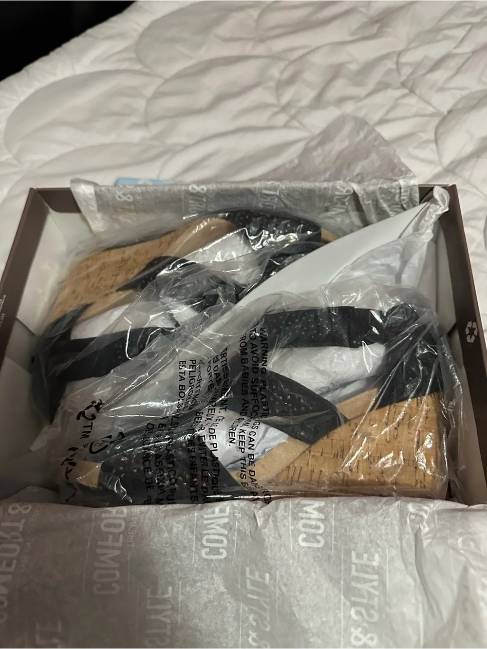 Life Stride Black Suede Cork Wedge Sandal with Laser-Cut Straps